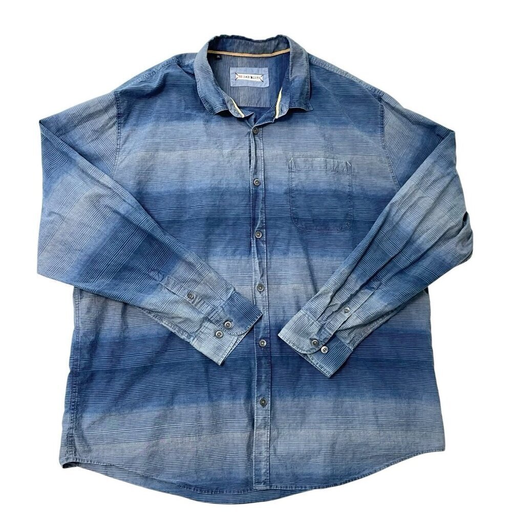 32 Bar Blues Stripe Long Sleeve Button Down Shirt Blue Western size 2XL